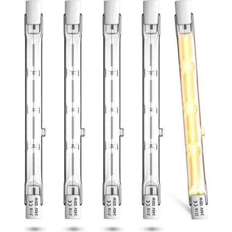 Ampoules halogènes R7S 118 mm 120 W blanc chaud à intensité variable, lumière uniforme à 360° pour spots et éclairage (1/5)