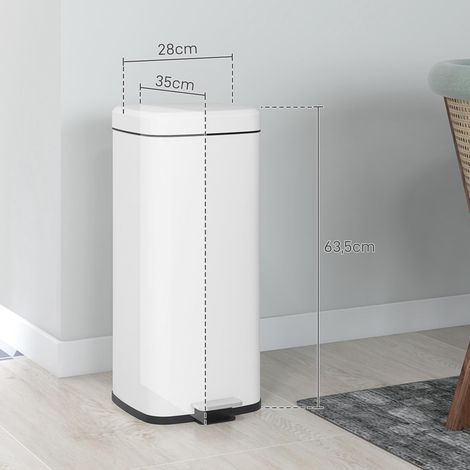 Poubelle de cuisine 30L avec couvercle à fermeture douce et pédale, seau intérieur amovible, 28L x 35l x 63,5H cm, blanc (1/5)