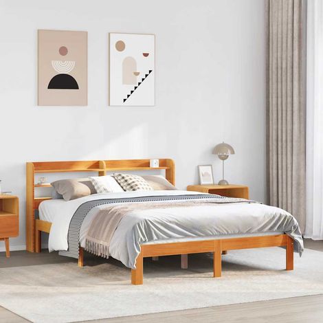 Massivholzbett ohne Matratze Wachsbraun 140x200 cm Kiefernholz vidaXL (1/5)