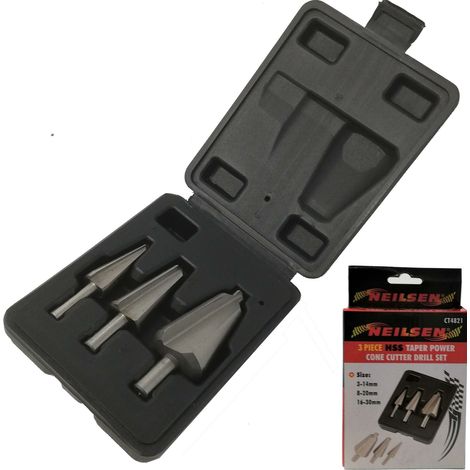 Neilsen 3pc HSS Metal Hole Cone Cutter Taper Drill Bit Set 3mm to 30mm Bits