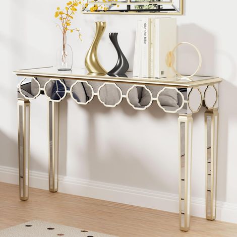 Tavolo Consolle Ingresso in Cristalli a Vetro Specchio Argento 120x35x76cm (1/5)