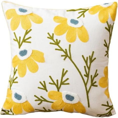 Lot de 2 housses de coussin à fleurs - Style bohème - Décoratives - Respirantes - Pour canapé, décoration d'intérieur - 45 x 45 cm - Jaune