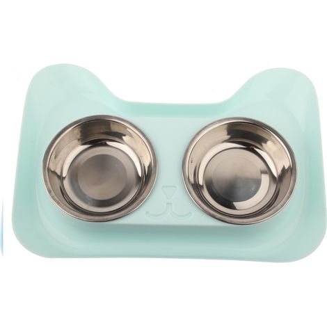 2 gamelles doubles en acier inoxydable, anti-débordement, hauteur ergonomique, pour chiens et chats (1/5)