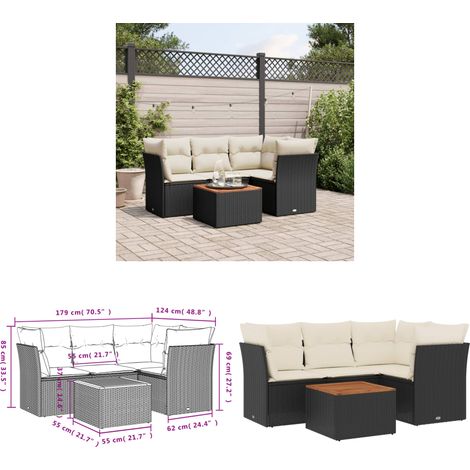 Salon de jardin 5 pcs avec coussins noir résine tressée - Salon De Jardin - Meuble Extérieur - Salon D'extérieur - Set De Salon - Résine Tressée - Home & Living (1/3)