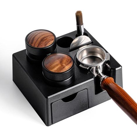 Supporto universale per pressino da caffè 51-58 mm, antiscivolo, regolabile, vassoio pressino, superficie di lavoro, accessorio da barista per gli amanti del caffè. (1/5)
