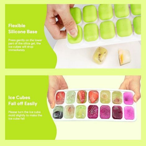 Bac A Glacon - Silicone Alimentaire - 14 Compartiments - Couvercle Amovible - Empilable - Sans BPA - Lot De 4 (1/5)