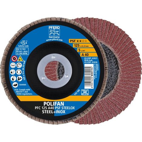 PFERD  Disco  de  láminas  POLIFAN  A  PSF  STEELOX  Ø  125  mm  Grano  A-40  cónico  -  67744125 (1/3)