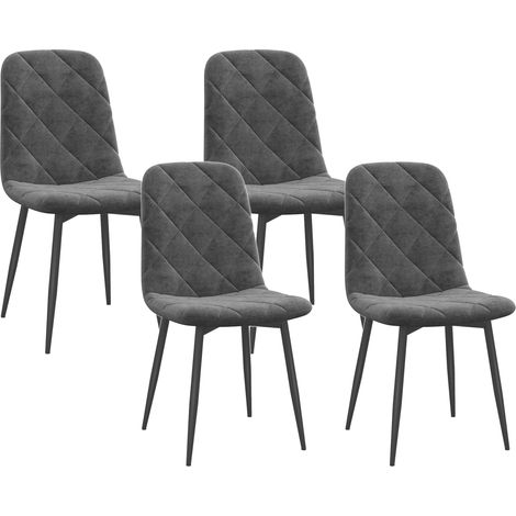 Ensemble de 4 chaises de salle à manger rembourrées, à haut dossier, pieds en acier et revêtement aspect velours, grises (1/5)