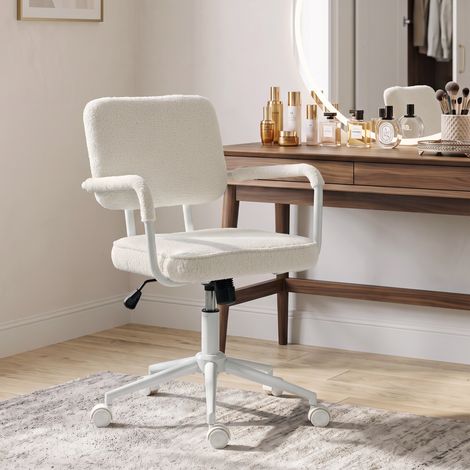 Chaise Bureau Ergonomique, Fauteuil de Bureau en Tissu Bouclette avec Hauteur Réglable, Fonction Bascule, Crème (1/4)