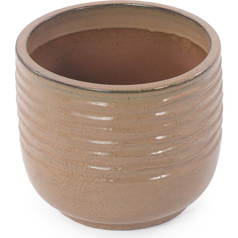 Maceta artesanal de cerámica Ø 26 cm, marrón claro brillante, con drenaje (1/5)