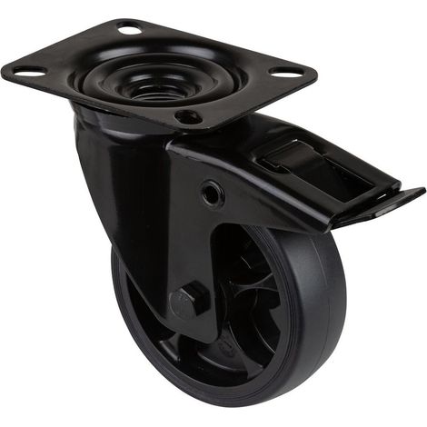 Lenkrolle D.100mm Trgf.110kg mit Feststeller Gummi 104x80mm schwarz BS ROLLEN (1/2)