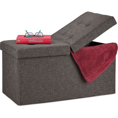Relaxdays Folding Storage Bench, Padded, Hinged Lid, Hallway Chest, Bedroom Stand, Brown (1/5)