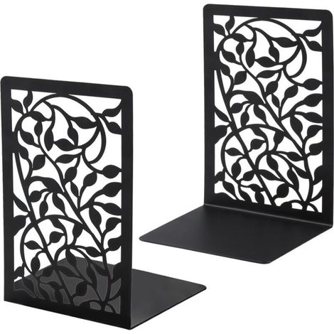 Lot de 2 paires de serre-livres en métal pour étagères, serre-livres en forme d'arbre pour livres lourds, noirs, pour la maison, le bureau, l'école (1/4)