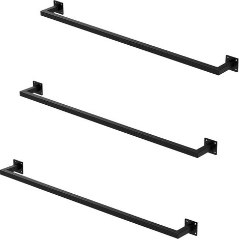 ML-Design 3x Tringle à Vêtements Rectangulaire, P12xL110 cm, Noir, Acier Inoxydable, Tringle de Penderie Forme U, Portemanteau à Montage Mural, Porte-vêtements, Tringle à Linge + Matériel de Montage
