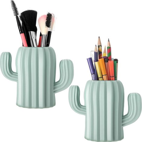 2 Pièces Cactus Porte-Stylo Cactus Stylo Crayon Conteneur Fournitures De Bureau Stylo Tasses Cosmétique (Vert) (1/2)