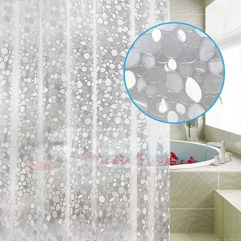 Rideau de douche en EVA semi-imperméable et anti-moisissure, sans PVC, avec 3 aimants en bas et 12 anneaux de rideau 180 x 180 cm (transparent) (1/5)
