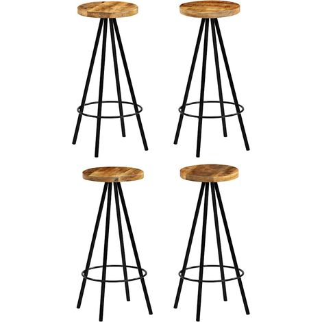 Lot de 4 Chaises de bar Tabourets de bar - Tabouret Haut Bois de manguier solide BV522500 - BonneVie (1/5)