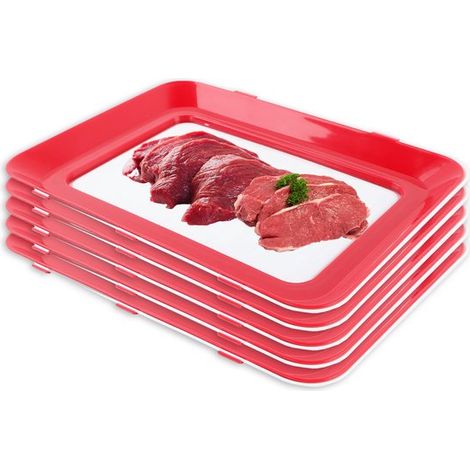 Vassoio per conservare la freschezza con pellicola elastica，contenitore per carne，piatto per alimenti freschi，organizer per frigorifero，5 pezzi (1/5)