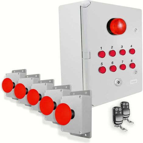 Système identification alerte sans-fil 900m - 5 boutons coup de poing Sirène Flash LEDs Télécommandes d'arrêt (DA600+) (1/5)