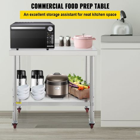 Table de Travail en Inox 91,4 x 61 x 89 cm Table de Préparation de Cuisine Capacité de Charge de 200 kg Plan de Travail Cuisine Étagère Réglable à 3 Niveaux pour Ranger Objets et Hacher Légumes (1/5)