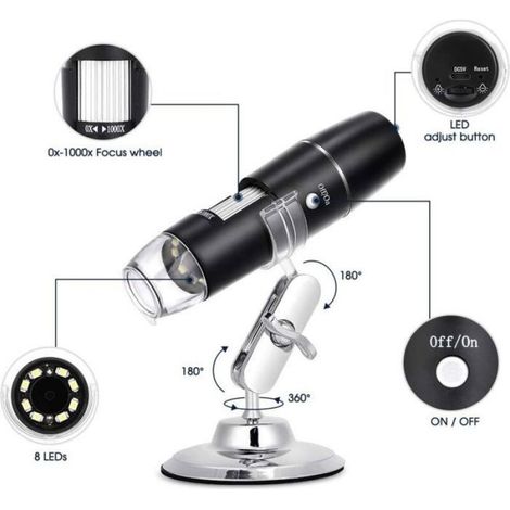 Microscope Numérique USB WiFi 50X1000X Endoscope Portable avec 8 LED HD pour Smartphones/Tablettes (1/5)