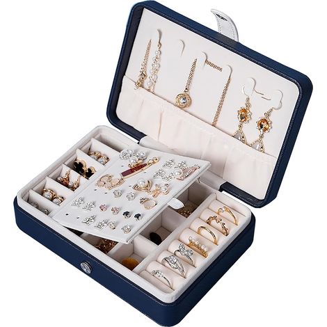Boîte à Bijoux,Boîte de Rangement Bijoux en Cuir PU Bijoux, Voyage,Boîte Bijoux,Bracelet,Montre, Bague, Boucles d'oreilles,Collier Bijoux-unisexe (1/5)