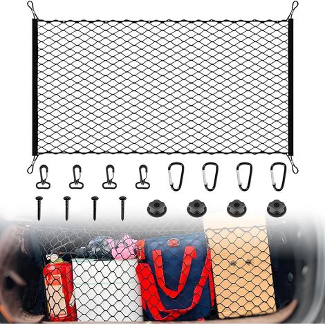 Filet de coffre de voiture 110 x 60 cm avec 4 crochets, filet de séparation élastique, fixation des bagages, pour la plupart des modèles de voitures (1/5)