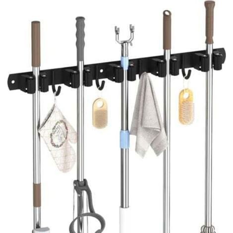 Support mural pour balais, porte-balais mural avec 5 supports et 4 crochets, organisateur de balais mural en acier inoxydable pour la cuisine, The Ga (1/4)