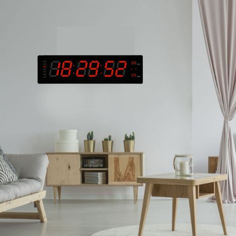 Digitale LED-Wanduhr – 49 x 13 cm, rotes ABS-Gehäuse mit 8 Alarmen, Fehlerspeicher, Temperaturanzeige und Stundensignal