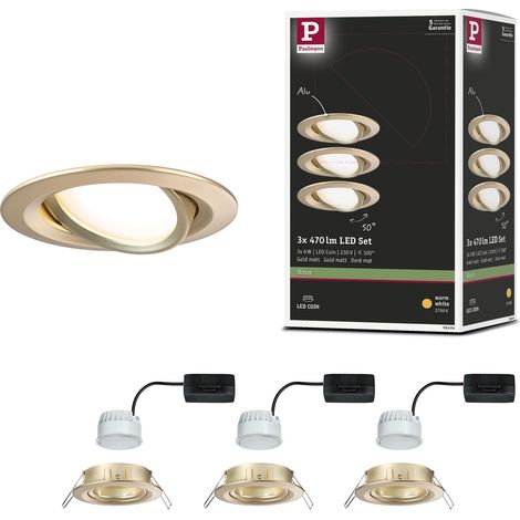 Spot encastré LED rond 84mm 50° 3x6W 3x470lm 230V 2700K Doré mat (1/5)