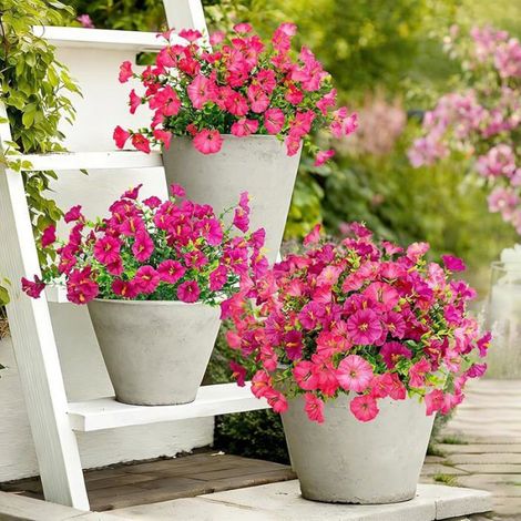 Lot de 8 Fleurs Artificielles Extérieures et Pntes Artificielles pour Extérieur Fausses Fleurs Fuchsia,Rose (8 Paquets) (1/5)