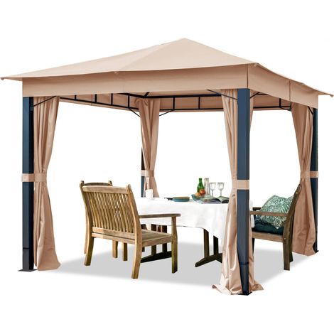 TOOLPORT Cenador de jardín 3x3 m ALU Premium Aprox. 220g/m² Lona de Techo Cenador Impermeable 4 Lados cenador de jardín Topo Claro Aprox. 9x9cm Perfil (1/5)