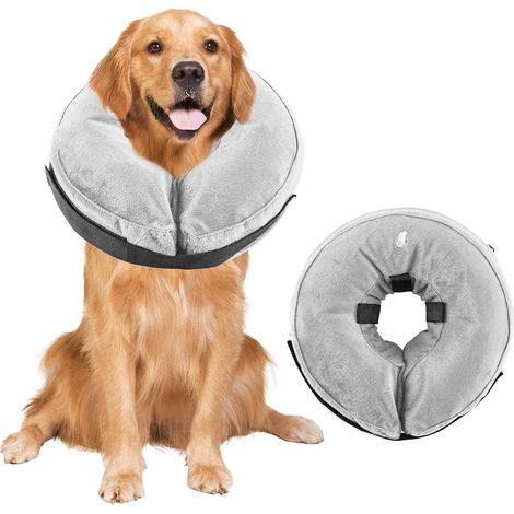 Collier de protection gonflable pour chiens, collier élisabéthain souple et ajustable, matériau respirant, collier anti-léchage doux pour les yeux, idéal pour la convalescence post-opératoire, gris, t (1/5)