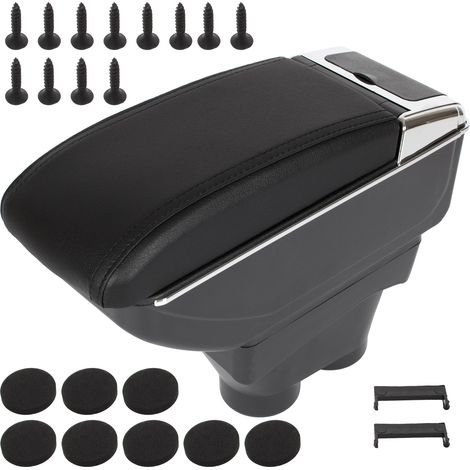 Reposabrazos Peugeot 208 12-19 con compartimento de almacenamiento, cuero ecológico negro + kit de instalación (1/2)