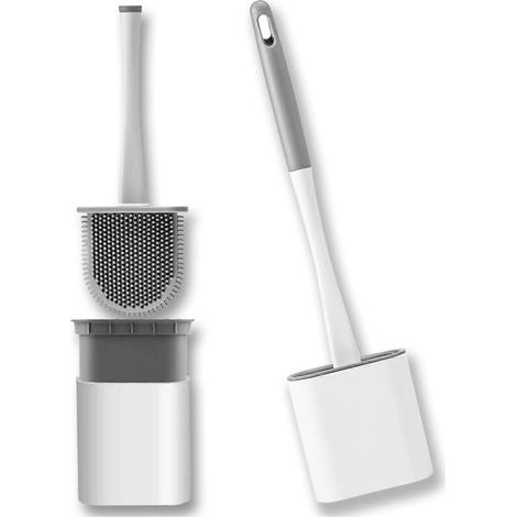 Brosse de toilette révolutionnaire en silicone avec support à séchage rapide, brosse de toilette nettoyante en profondeur pour salle de bain sans rayures (BLANC)-AquaForge (1/4)