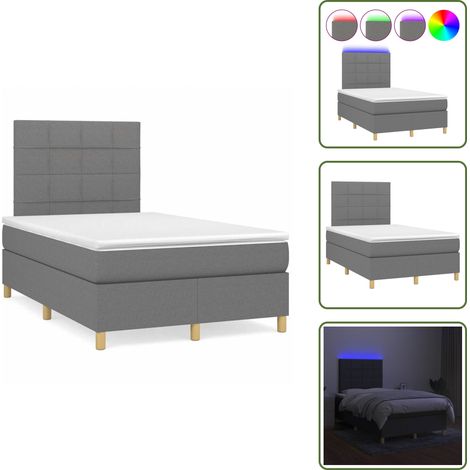 The Living Store Sommier à lattes de lit matelas LED gris foncé 120x190 cm tissu - Sommier Tapissier - Lit Double - Matelas Led - Éclairage Led - Têtière Ajustable (1/5)