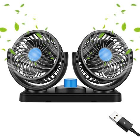 Dual Head USB Car Fan, 360 Degree Rotation, 2 Speeds, Low Noise, for Home and Office (1/5)