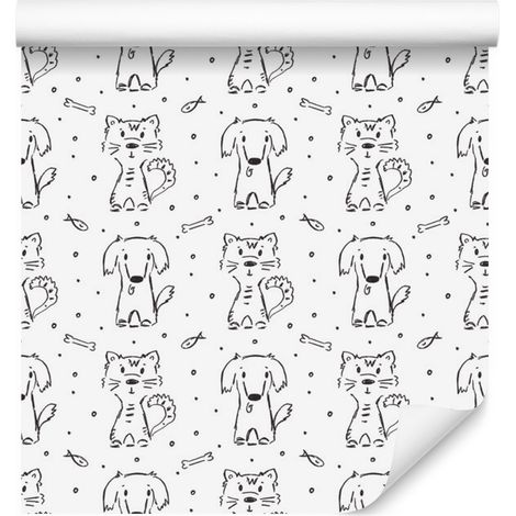 Papier peint animaux noirs et blancs pour salon et chambre 50x1000 cm (1/5)
