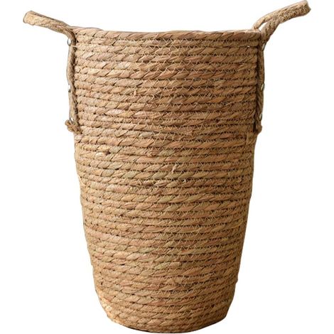 Vase à Fleurs en Vannerie Naturelle Grande Corbeille Décoration Rustique pour Salon avec Pot Intérieur Plastique 35cm En 1 (1/5)