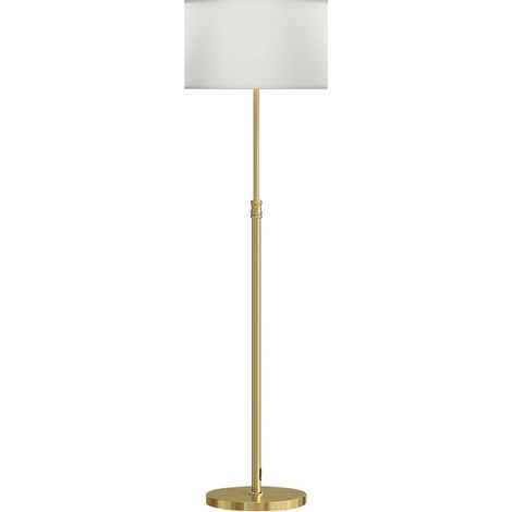 Lámpara de pie dorada con altura regulable, pantalla de tela, control remoto y pedal (1/5)