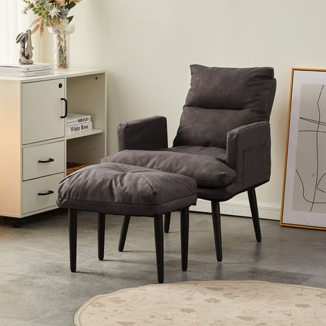 Faux Leather Recliner Chair with Ottoman Accent Armchair with Adjustable Backrest Lounge Chair for Living Room Lightbrown (1/5)