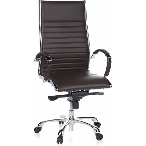 Bürostuhl / Chefsessel PARMA 20 Leder braun Chrom hjh OFFICE