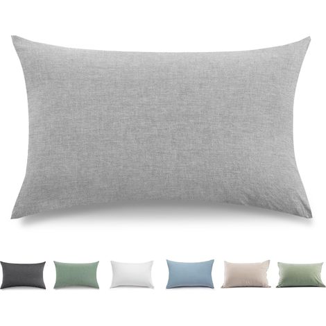 Taie Oreiller 40x60 cm Lot De 2,Housse Coussin 100% Coton Lavé Doux, Aspect Lin Et Respirant, Taie d Oreiller Gris Clair avec Fermeture éClair (1/5)