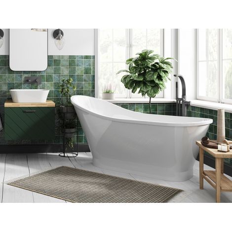 Azura Home Design – Baignoire îlot GLORIA 150x66 cm – Fonte minérale – Bon repos des épaules – Finition brillante – Bonde clic-clac incluse