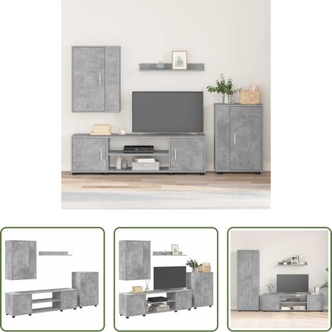 vidaXL Wohnzimmer Schrank - TV-Schrankset Wandmontiert 4 pcs Beton Grau Holzwerkstoff (1/5)