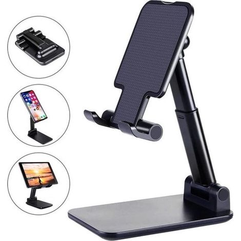 Support de téléphone et tablette pliable - Réglable - Noir - Support de bureau (1/4)