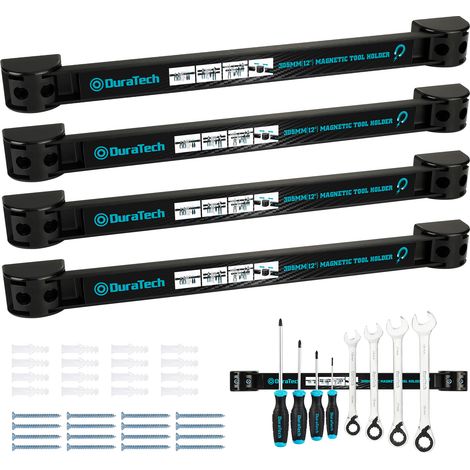 Barre aimantée pour outils – 4 barres magnétiques 30,5 x 2,3 cm – Aimants puissants jusqu'à 6,8 kg – Installation facile pour garage et atelier – Duratech