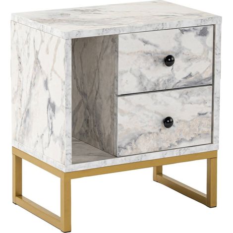 Dmora - Nachttisch Rhiannon, Niedrige Kommode, Tisch, Multifunktionaler Nachttisch, 45x30 h50 cm, Marmor und Gold
