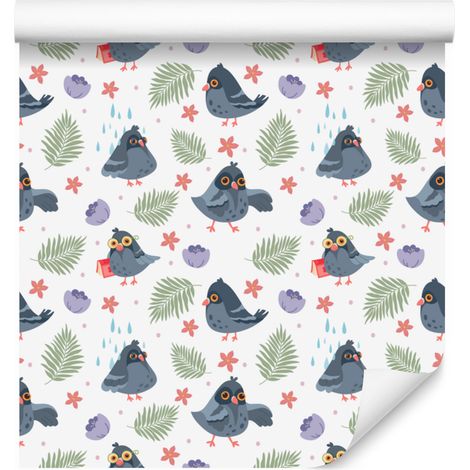 Papier peint Pigeon blanc, gris clair et bleu pour salon et chambre 50x1000 (1/5)