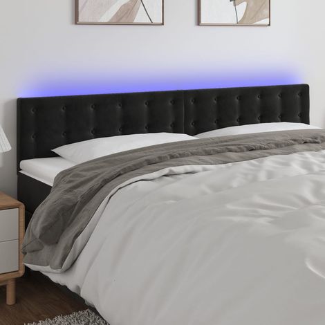 Tête de lit à LED pour lit double, Cadre de lit, Tableau décoratif de chevet Noir 200x5x78/88 cm Velours SDG73475 (1/5)